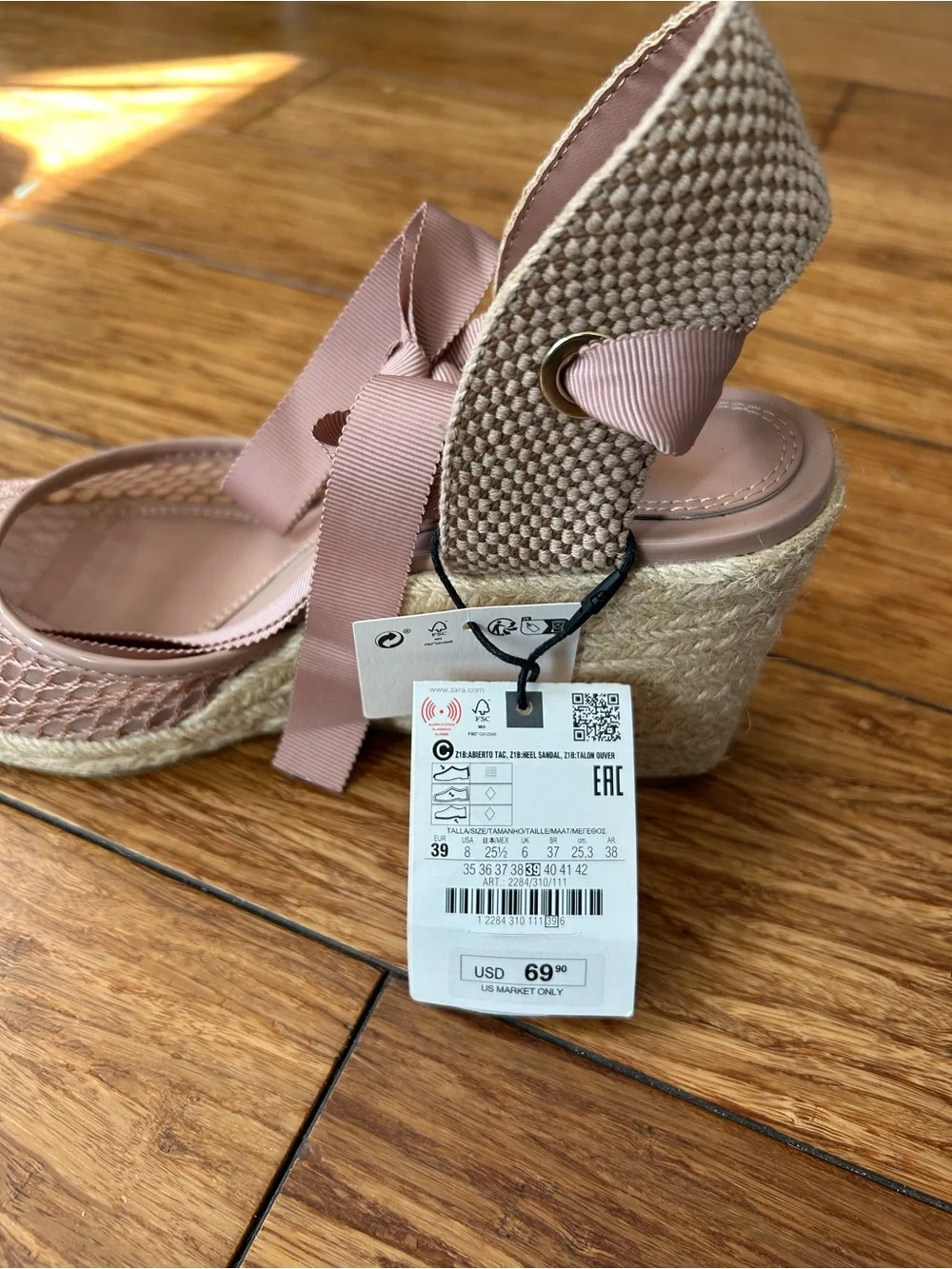 Zara Pink Lace-Up Espadrille Wedge